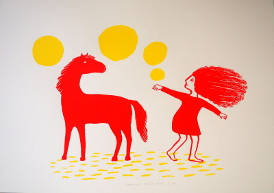 Bonjour cheval (rouge et jaune)