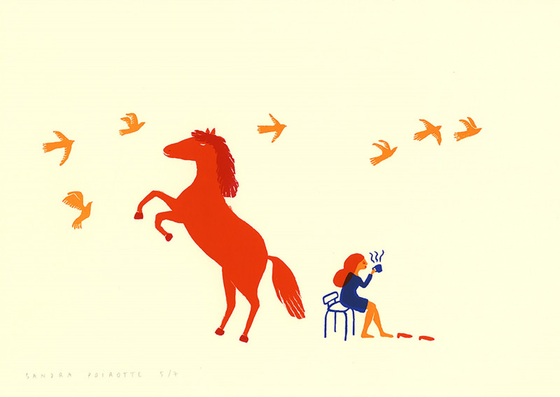 L'heure du thé - orange, bleu foncé, rouge, bordeaux - fond beige 