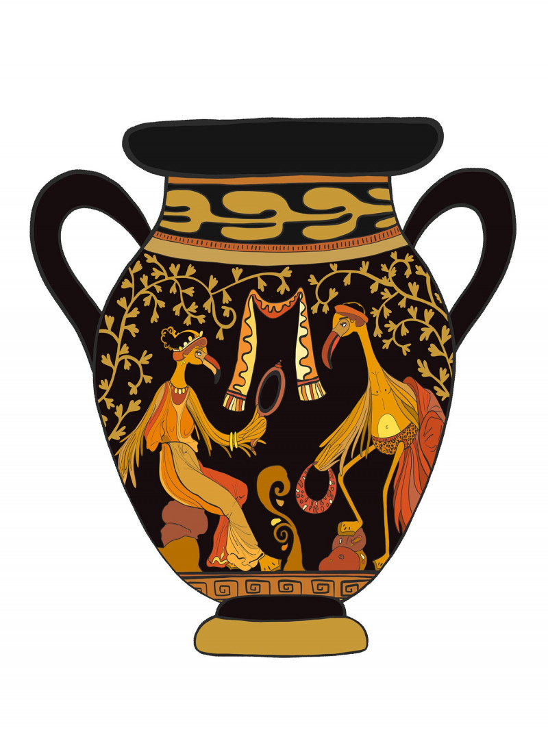 Vase antique aux flamants amants