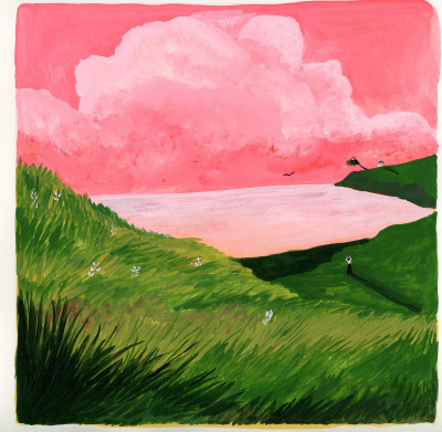 Ciel rose dans paysage vert (original)