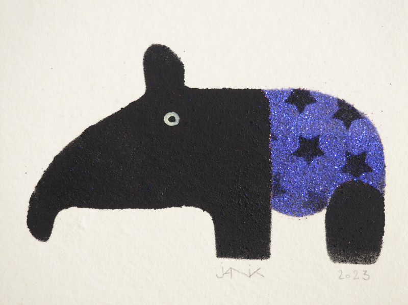 Tancrède, tapir strass bleu et étoiles noires (oeuvre unique)