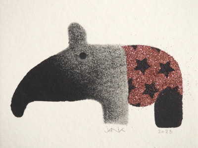 Tancrède, tapir strass rose et étoiles noires (oeuvre unique)