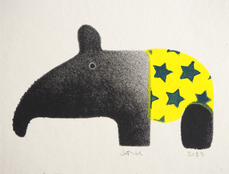 Tancrède, tapir jaune et étoiles bleues (oeuvre unique)