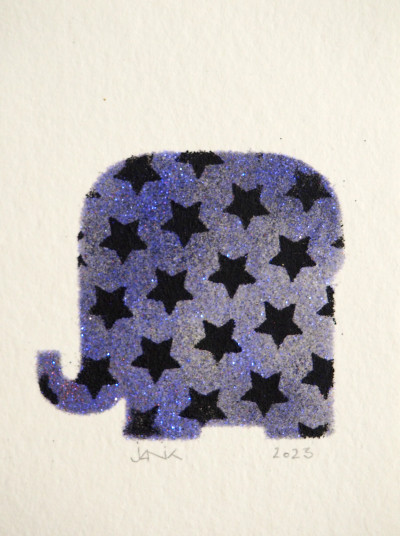 Hégésippe, éléphant gris, strass bleu et étoiles noires (oeuvre unique)