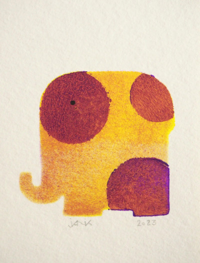 Hégésippe, éléphant jaune, violet, bordeaux & pois (oeuvre unique)