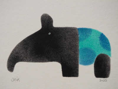 Tancrède, tapir noir, bleu à gros pois bleus (oeuvre unique)