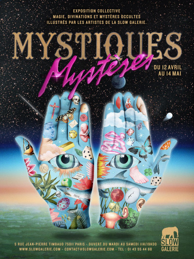Affiche de l'exposition collective "Mytiques mystères" par La SLOW