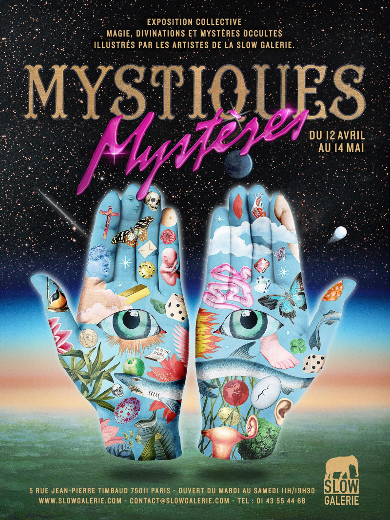 Affiche de l'exposition collective "Mytiques mystères" par La SLOW