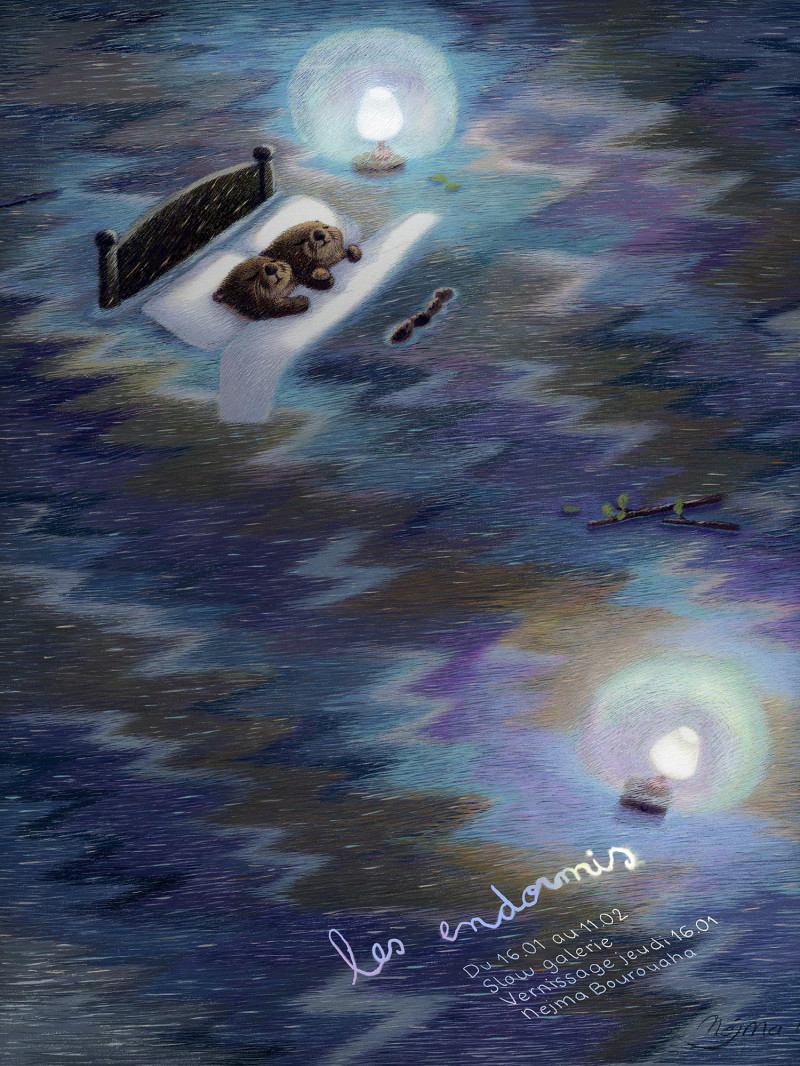 Affiche de l'exposition "Les endormis" par Nejma Bourouaha