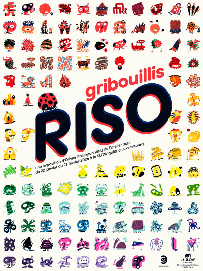 Affiche de l'exposition "Gribouillis riso" par Olivier Philipponneau